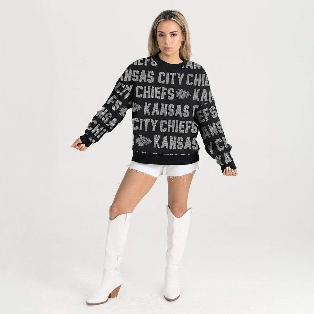 Kansas City Chiefs Rhinestone Sweatshirt Gameday Couture Medium Oversized Med - Picture 3 of 8